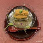 御料理 寺沢 - 菱蟹とウルイのゼリー寄せにたっぷりの生海胆