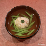 御料理 寺沢 - 車海老の真薯に山菜のミズの椀