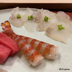 御料理 寺沢 - 車海老のあらいに白身魚の王様 星鰈の造り