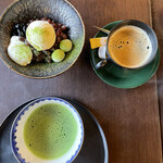 波結 - 抹茶、クリームあんみつぃにコーヒー