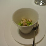 リストランテ カノフィーロ - 知床鶏のプロシュートコットと空豆、白バルサミコのマヨネーズ