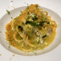 malca - 鳴門 尾崎水産より スズキとボッタルガ 手打ちトンナレッリ 酢橘削り