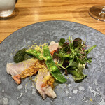 luogo - 金目鯛のカルパッチョ、大葉のジェノベーゼ、柑橘　カラスミ