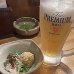 あぶりや 吉鳥 - 生ビール＆お通し