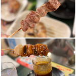 Yakitori Banchou - ◇本日の美味だれ焼き鳥3本‥ねぎま、もも、カシラでした。
                      【美味だれ】という、すりおろしたニンニクが入った
                      醤油ベースのたれをつけていただきます。