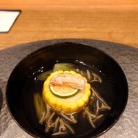 魯忍 - トウモロコシと毛蟹、秋田のジュンサイの椀物