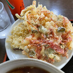 藤店うどん - つくり置きの冷たく固い野菜天盛り　正直これはないな〜