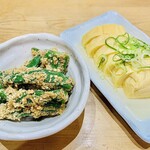 千日前おばんざい食堂 - だし巻き玉子・オクラ胡麻和え