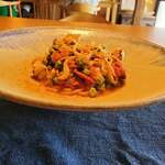 Osteria della Capanna - ハリイカとエンドウ豆のラグー、タリオリーニ①