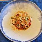 Osteria della Capanna - ハリイカとエンドウ豆のラグー、タリオリーニ②