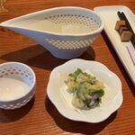 Sobagiri Kishi - 写楽と突き出しの鯛の紫蘇巻き揚げ