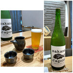 鮨と天草大王 天音 - ◎夫はビール(800円）、私は繁枡「SAKANA JAPON」を。お魚に合うお酒として造られた品で、飲み口がスッキリして美味しい。