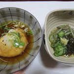 川の字 - 納豆入りの揚げ出し豆腐とじゅんさいの酢の物