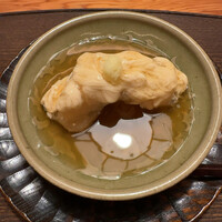 蓮 三四七 - 太刀魚の天ぷらに生湯葉、鰹出汁餡かけ。生姜を溶いて。