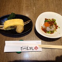 しら河 浄心本店 - セットのう巻きと小鉢(鯛の昆布締め)