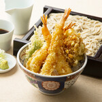 Kakiage of corn and small shrimp, shrimp tempura bowl and bamboo Ten-don (tempura rice bowl)