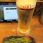 しんぱち食堂 - 生ビール＆インゲン胡麻和え
