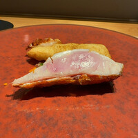 アルゴリズム - 稲取の金目鯛の鱗焼き。茨城の真竹のフリットと。オレンジピールを振って。有名和食店のものよりも美味しかった！
