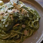 Genovese pasta with Oyster, whelk, and pistachio garland