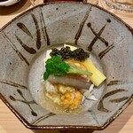 鮨処 池上 - 雌の渡り蟹 浜防風 酢橘ゼリー ホワイトアスパラ キャビア