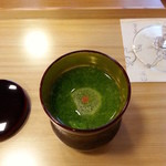 三友居 - おくら、雲丹、順才の吸物