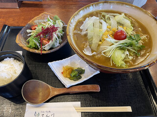 てん川 - シャキシャキレタスのカレーうどんセット