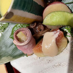 銀座 しのはら - 鴨ロースに撒かれているのは黄ニラ