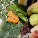 銀座 しのはら - 万願寺と半生バチコ　蛸の柔らか煮　は隠れています