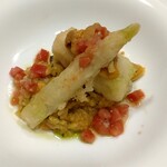 ビストロ　アギャット - 天使の海老を巻いたハモ 根曲がり竹のベニエ 桜エビとアサリのブイヤベースリゾット