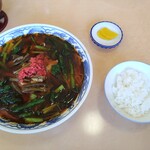 満州ニラら～めんの店 さかえや - 満州ニララーメン（中・ニラ増し），ライス（小）