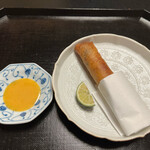 京都三条 箔 - イナバウアーしまくった伊勢海老の春巻き