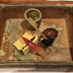 千ふく - つきだし(茄子、バイ貝、玉子)