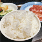 Yakiniku Ushimasa - ご飯は大盛りが無料だったので、当たり前のように大盛りで頼みました。サラダがあるのもありがたい。