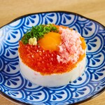 Crab and salmon roe potato salad