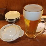 Toritetsu - お通し (鶏スープ仕上げ自家製豆腐) ＆生ビール