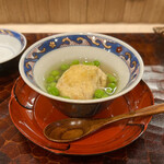 日本料理 かしづき - とうもろこしと粉の甘海苔のがんもどき　お豆の餡掛け