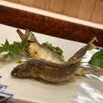 日本料理 かしづき - 鮎の炭火焼きと唐揚げ　蓼酢添え