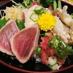 まぐろ丼　加一 - 夏のスタミナ丼（汁物・煮物・漬物・サラダ・コーヒー付）：1575円→1000円※ＤＭ会員特典利用