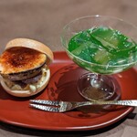 飯倉 からき - 抹茶葛切り、アイスもなか、いちじくの熱でアイスが溶けるから、先に食べた方が良いです　(；´∀｀)