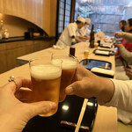 山玄茶 - 皆さんビールで乾杯！およよ、ノンアルの方がいらっしゃいますね( ㅍ_ㅍ )千さん！次回はお酒呼ばれてくださいね♡♡♡