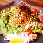 Chinese salad with minced meat and crispy burdock