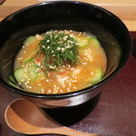 神保町 傳 - サッパリと冷汁です。でも上に散らしたカラスミが絶妙な味わいを出していました。