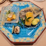 赤坂 鮨 ふくなが - めひかり揚げ物 嶽きび 空豆 穴子の白焼き ホヤの酢の物