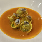 Cortile Spirito Santo - ⑨カペレッティ(自家製生パスタ)アンチョビ、魚介とトマトのシシリアンソース