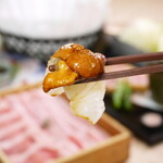 Fresh seasonal fish sashimi served with raw sea urchin and soy sauce