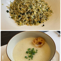 広東料理　翡翠廳 - 釜揚げしらすとほうれん草の炒飯・中華粥