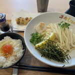 千年UDON - （ランチ）ぶっかけうどん2玉＋ちくわ天＋卵かけご飯