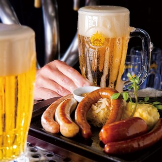 Beer hall classic “draft beer” and “sausage”