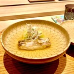 炎水 - 一番出汁に浸かったグジと丸茄子の素揚げ　茗荷の香りと優しく沁み渡る旨味！