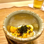 炎水 - 浜中根室　雲丹とヤングコーンの飯蒸し　その食感の妙